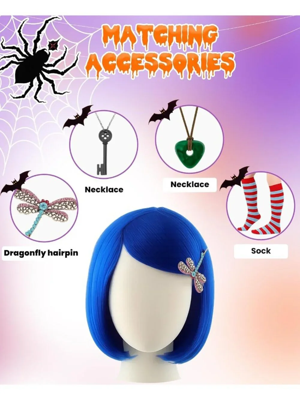 Women's Blue Cosplay Convenient Set Include Adjustable Wig Cap Headpiece